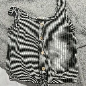 Caution To The Wind Black & White Striped Button-Front Tank